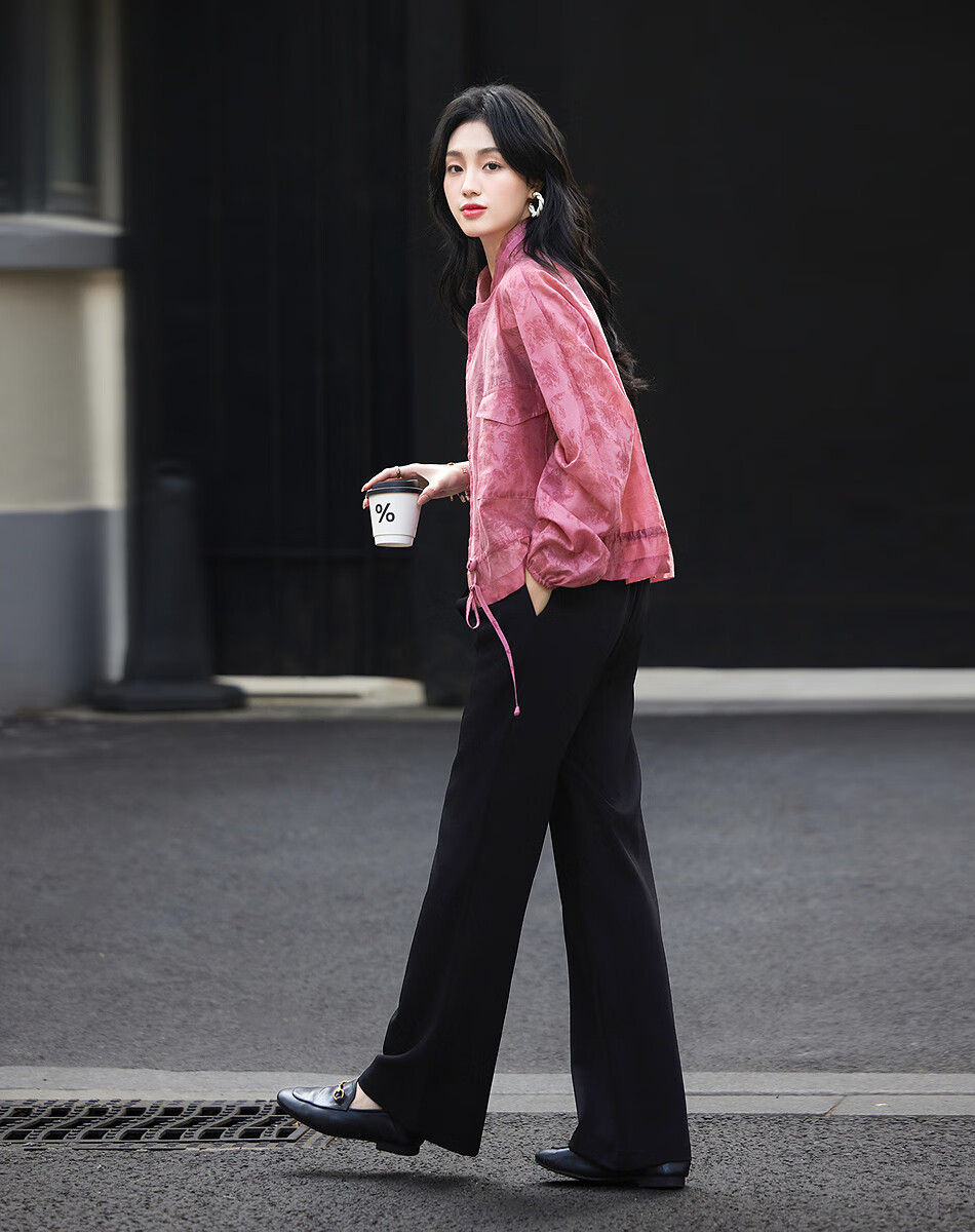 Dme [Elegant Gradient Print] Spring Lightweight Lyocell Drawstring Large Patch Pocket Elastic Cuff Sports Women's Jacket 1