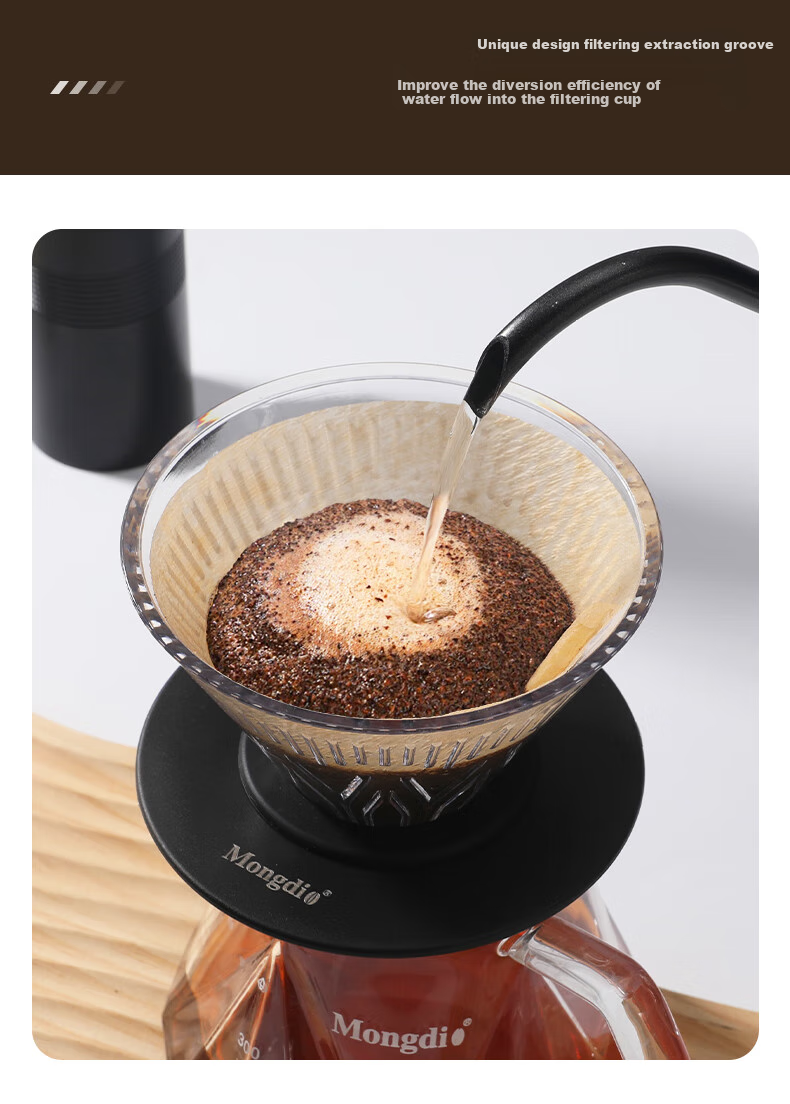 Mongdio Pour-Over Coffee Maker Set with Stainless Steel Grinder, Filter Cup, Coffee Filters, Pour-Over Kettle, Sharing Pot, 7-Piece Set 7
