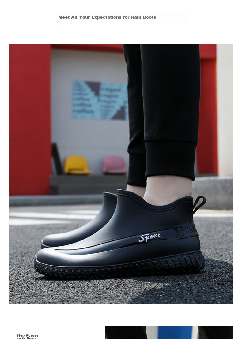 FOOTOPPO Rain Boots for Men, Water Shoes, Short Rain Boots, Adult Waterproof Shoes, Rubber Boots, Construction Site Non-Slip Boots, Low-Top Overshoes, Water Boots 5