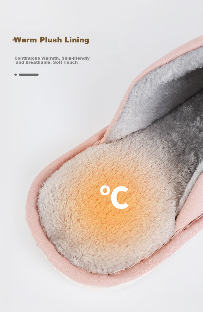 FOOTOPPO PU Leather Slippers for Men, Cotton Slippers for Winter, Thick-Soled Non-Slip Warm Furry Slippers, Soft-Soled Men's Home Shoes, Waterproof Cotton Slippers for Wome 4