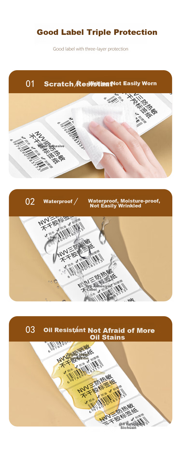 NVV 80mm*50mm*500 Sheets Triple-Protection Thermal Label Printing Paper Electronic Shipping Labels Express Logistics Self-Adhesive Cargo Material Barcode Paper SF8050 1