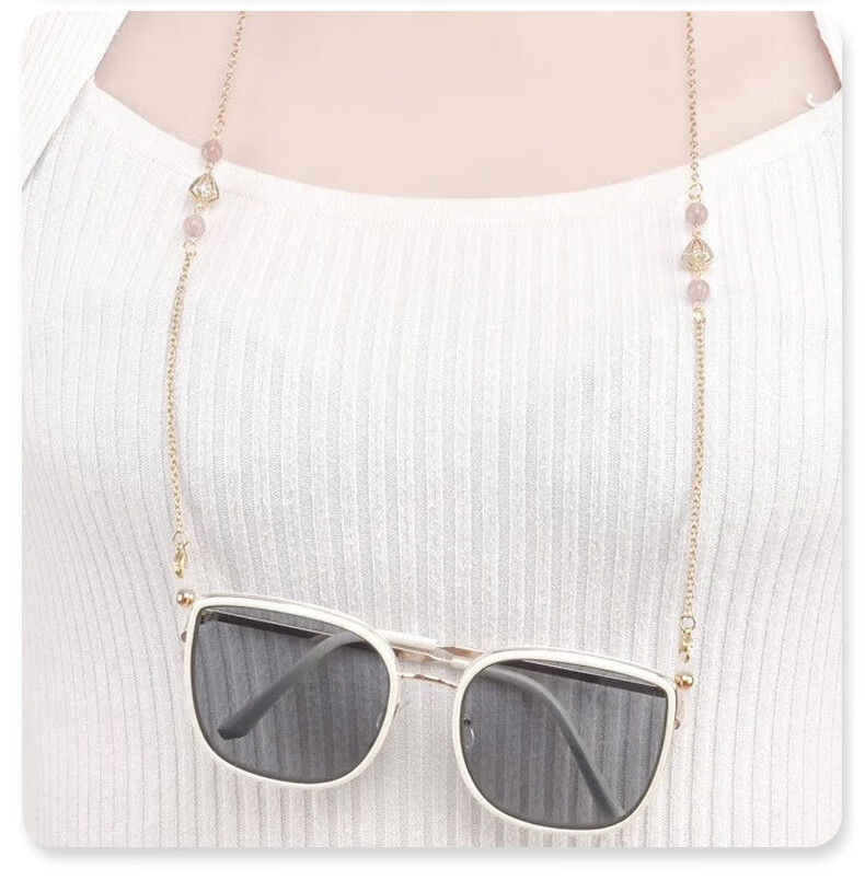 HB Eyeglass Chain, Green Stone Four-Leaf Clover, Neck Strap Titanium Steel Bead Sunglasses Lanyard, Fashionable for Women And Men, Sunglasses 8