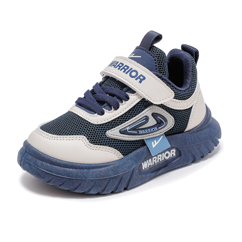Warrior Children's Shoes, Boys' Spring And Autumn Style, Mesh Breathable Soft Sole, Kids' Sneakers WZ(CL)-0926, Navy Blue/beige, Size 29