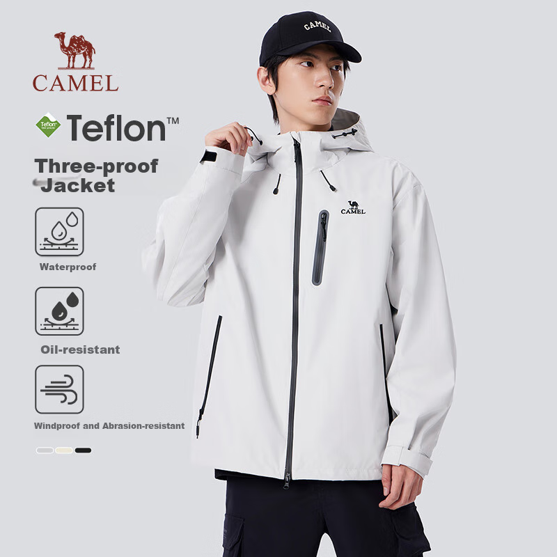 CAMEL Water-Resistant, Windproof, And Breathable Jacket for Men And Women, Loose-Fitting Casual Coat for Autumn M34BS01102 Glacier Gray S