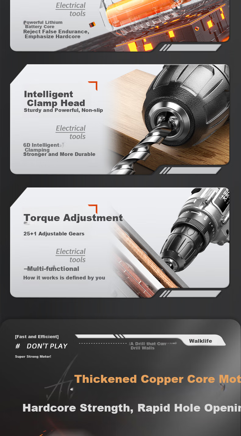 Wokelaifu 21V Impact Lithium Drill, Electric Hand Drill for Home Use, Rechargeable Electric Drill, Electric Screwdriver, Electric Rotary Screwdriver, Electric Screwdriver 3