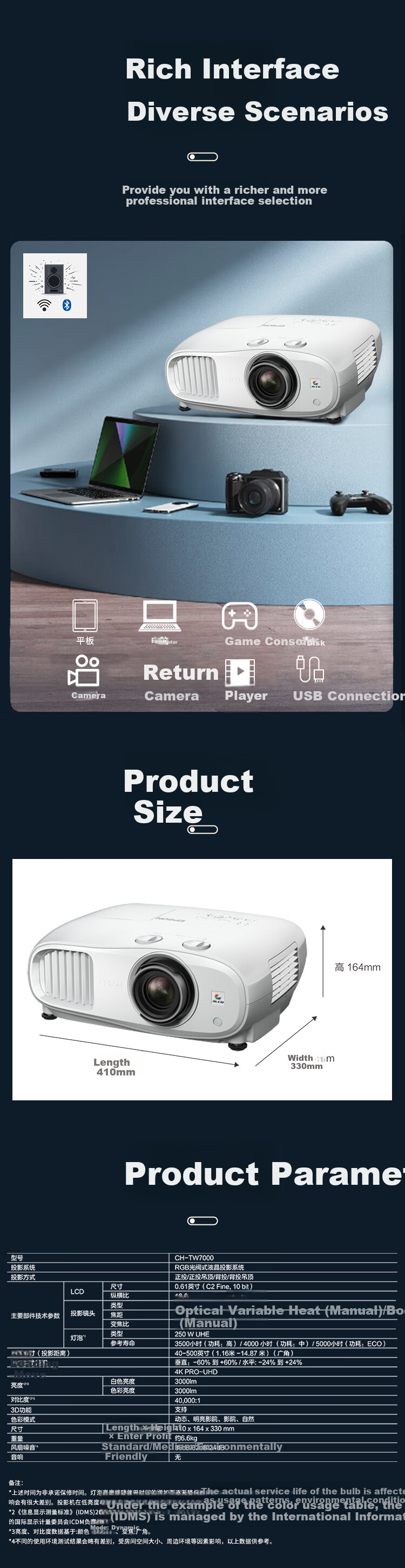 Epson CH-TW7000 Projector Home Theater 4K Ultra HD 3000 Lumens High Brightness Optical Zoom Supports 3D Cinema-Quality Picture 4