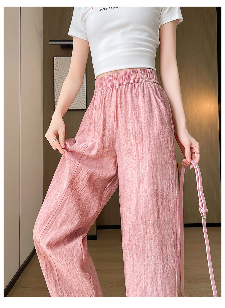 LangSha Linen Curved Knife Pants for Women, Summer 2025 New Style, High-Waisted Slimming Loose-Fit Nine-Tenths Casual Pants for Mothers 17
