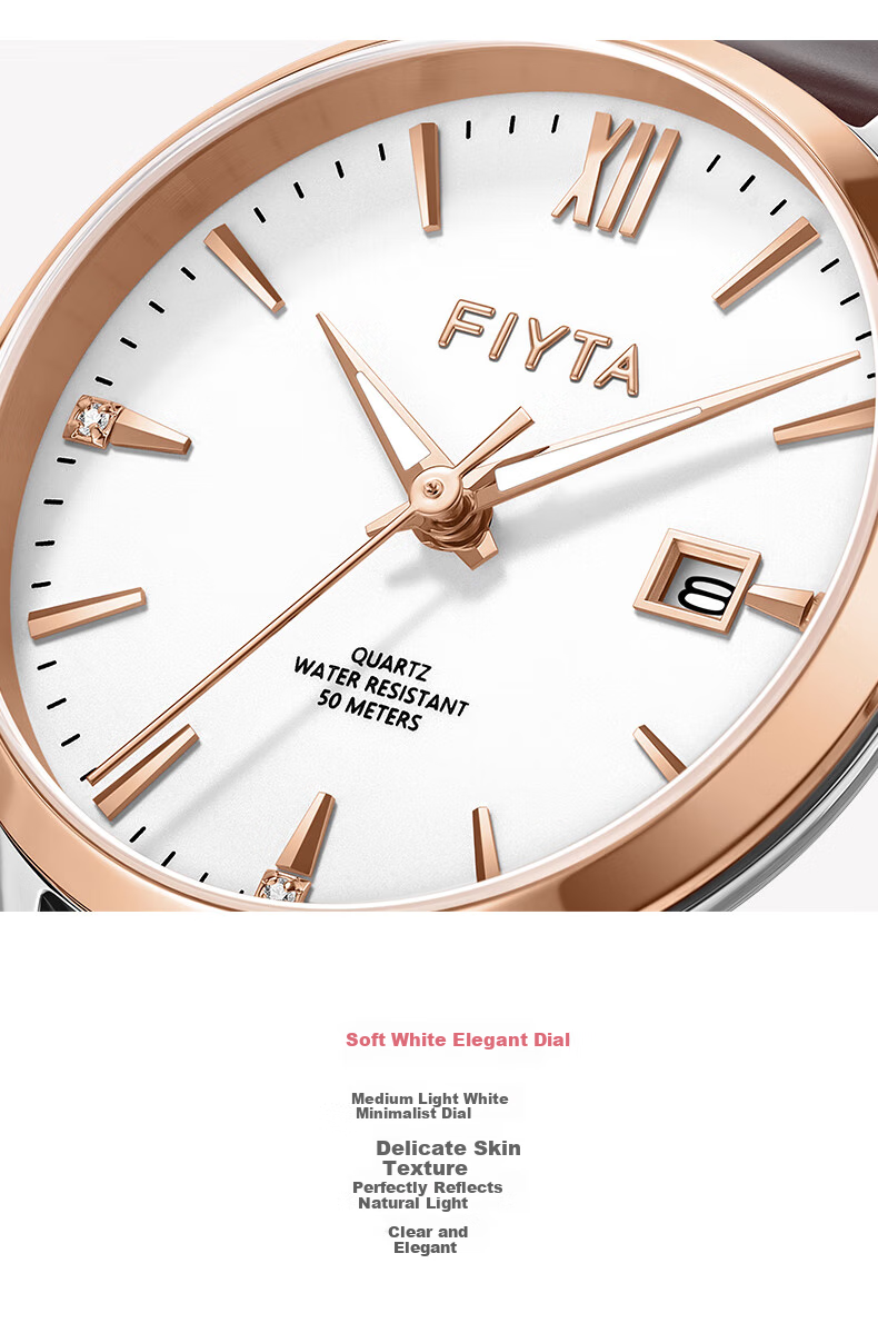 FIYTA Zhuoya Series, Quartz White Dial with Calendar, Brown Leather Strap Business Watch for Men, Birthday And Holiday Gift for Me 3