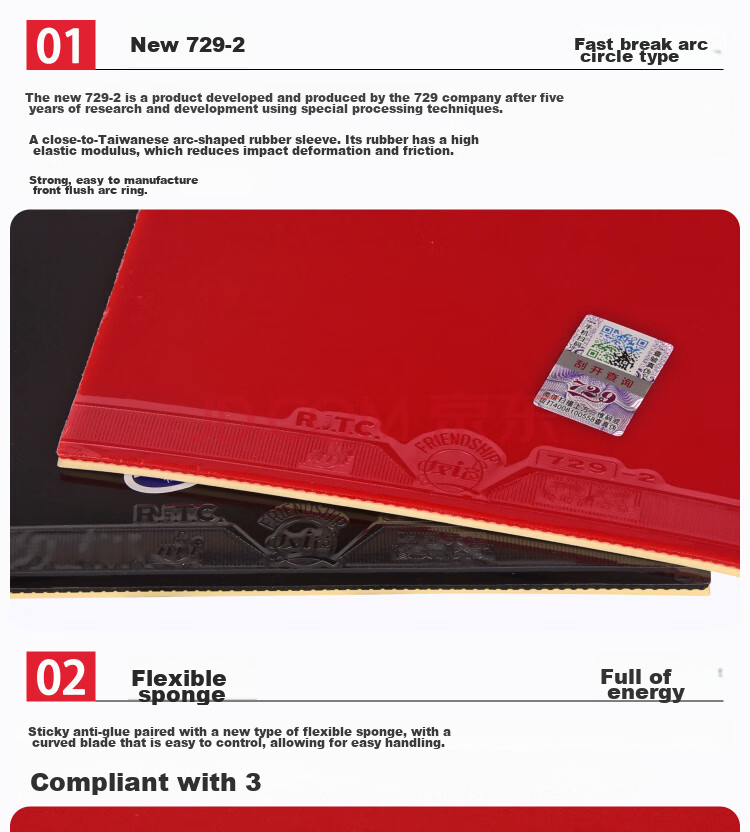 729 Table Tennis Rubber, Anti-Rubber 729 -5 Set of Rubber Inner Energy Sticky, Black 42 Degrees 11