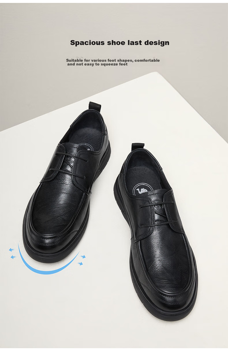 CAMEL Brand Men's Leather Shoes, Soft-Soled Cowhide Breathable Business Casual Lace-Up Men's Shoes, P15S005003, Black, Size 41 6