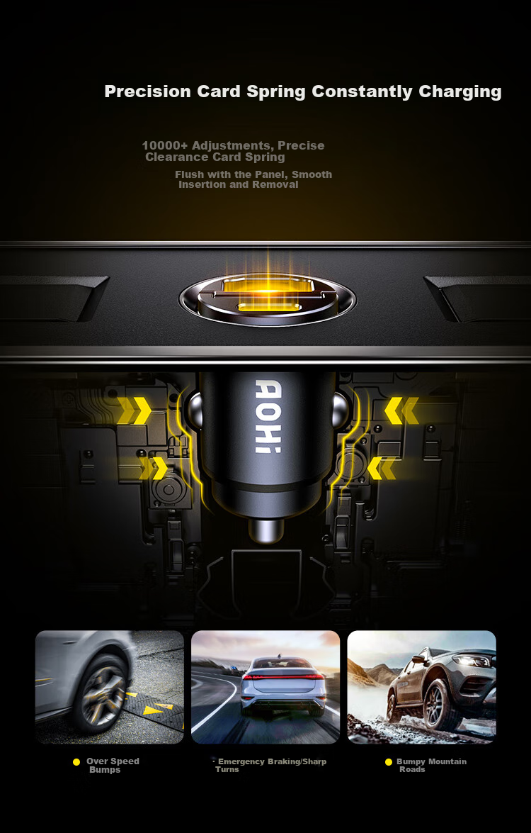 Aohi Car Charger, 45W Cigarette Lighter Adapter, Apple Fast Charging Head, Car Power Converter 8