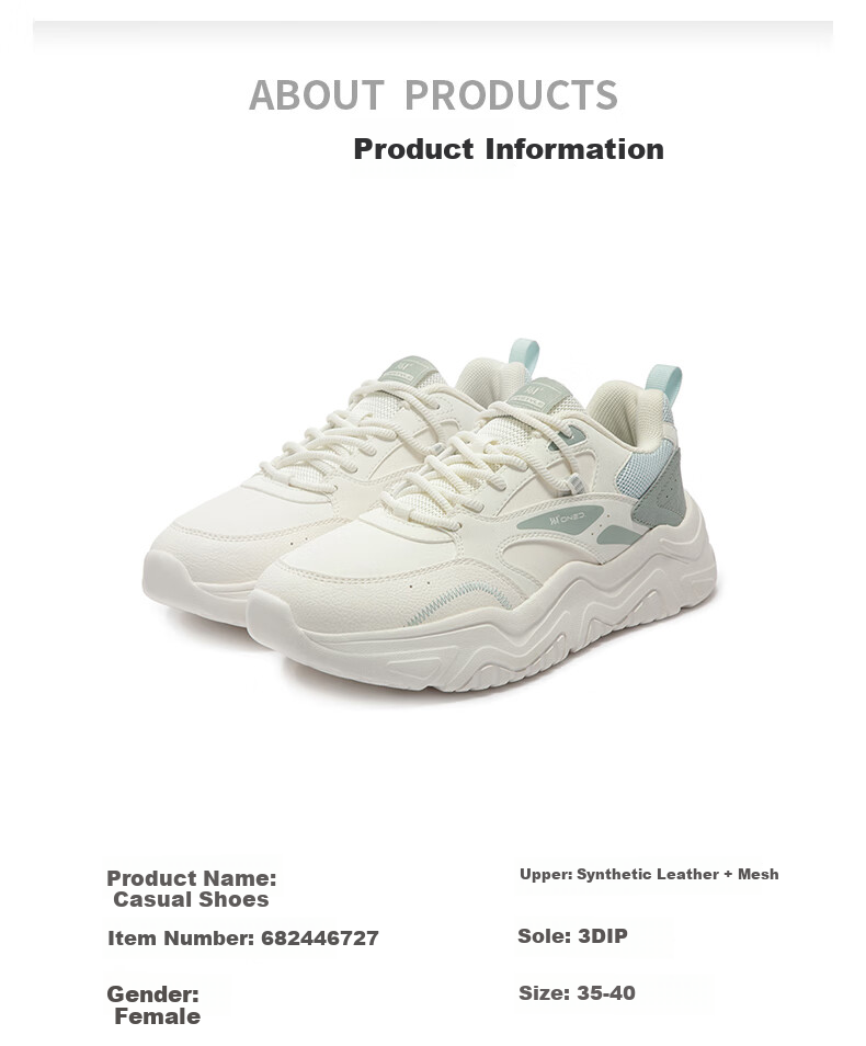 361° Women's Sports Shoes, Spring And Summer Mesh Thick-Soled Heightening Casual Commuter Dad Running Shoes for Women, 682426763F-5 57