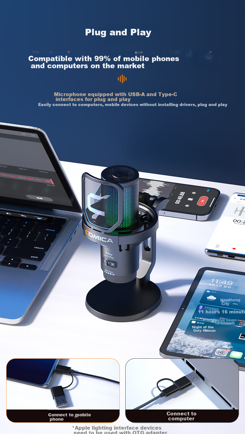 COMICA Enjoying Listening UniPro (D) Professional Studio-Grade Wireless RGB Colorful Desktop Heart-Shaped Condenser Microphone with Desktop Stand, White 9