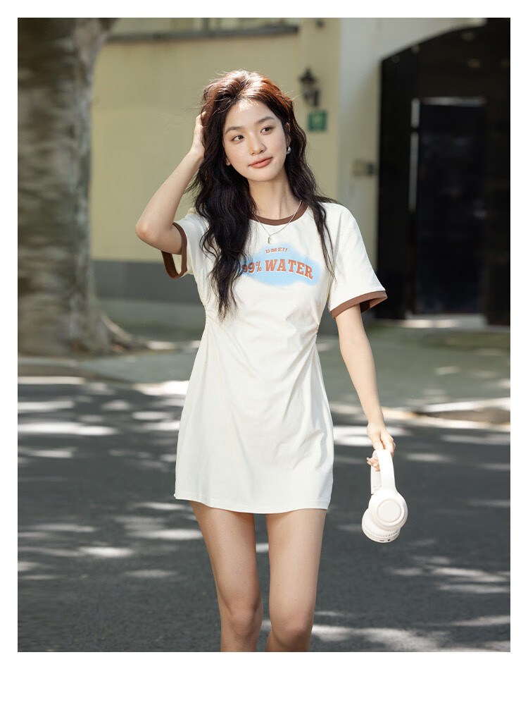 Dme [Low-Cut Dress] Summer Round Neck Short-Sleeve Dress with Hollow-Out Waist Desig 21