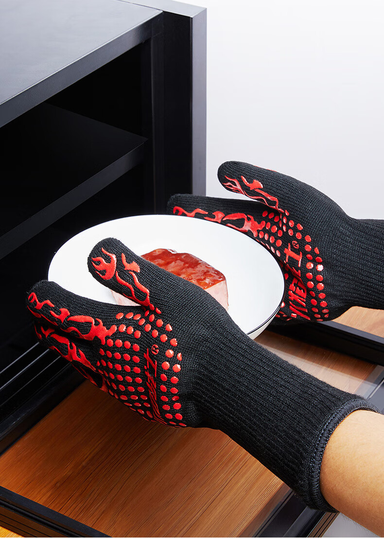 Huoyanzhanshi Heat-Resistant Gloves, 800-Degree Insulation Gloves, Flame-Retardant Fireproof Gloves, Industrial Yiqian Silk Fiber Silicone Gloves for Microwave Oven, Barbecue, Oven, Thickened Anti-Scalding Gloves 10