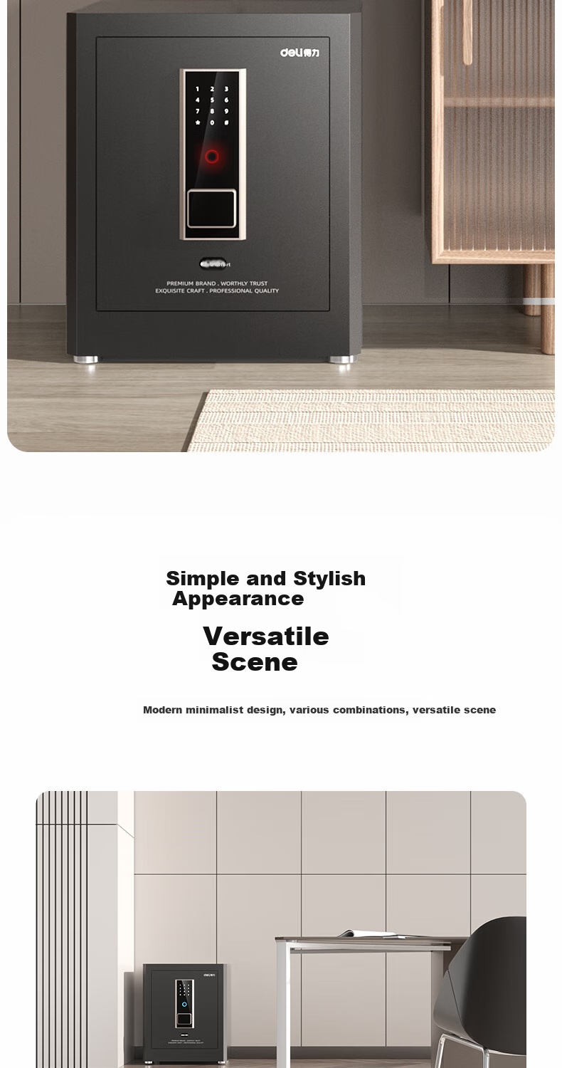 Deli Safe, Home Smart WiFi Fingerprint Password Security Box, Small All-Steel Anti-Theft Storage Cabinet, Can Be Built into Wall Or Cabinet, Password Lock Box, 45cm Obsidian Black, Hongya Series 13