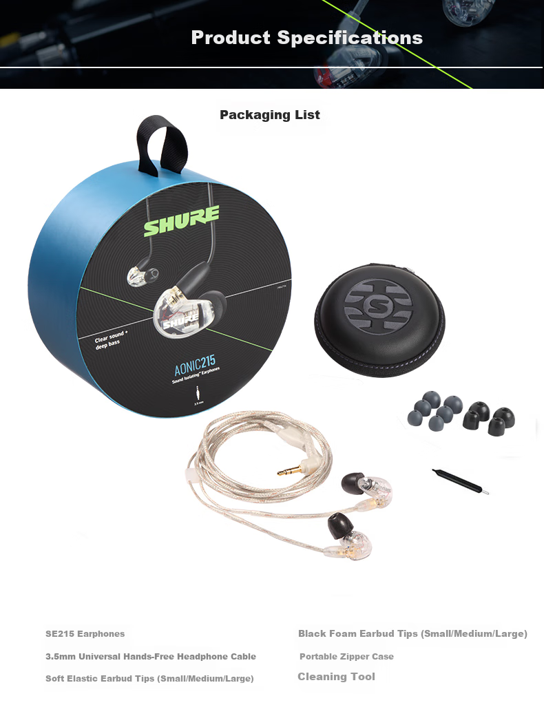 SHURE SE215 Pro Wired In-Ear Headphones, Powerful Bass, Sports, HIFI Mobile Phone Headphones, Transparent Color (Wireless Control Version) 2