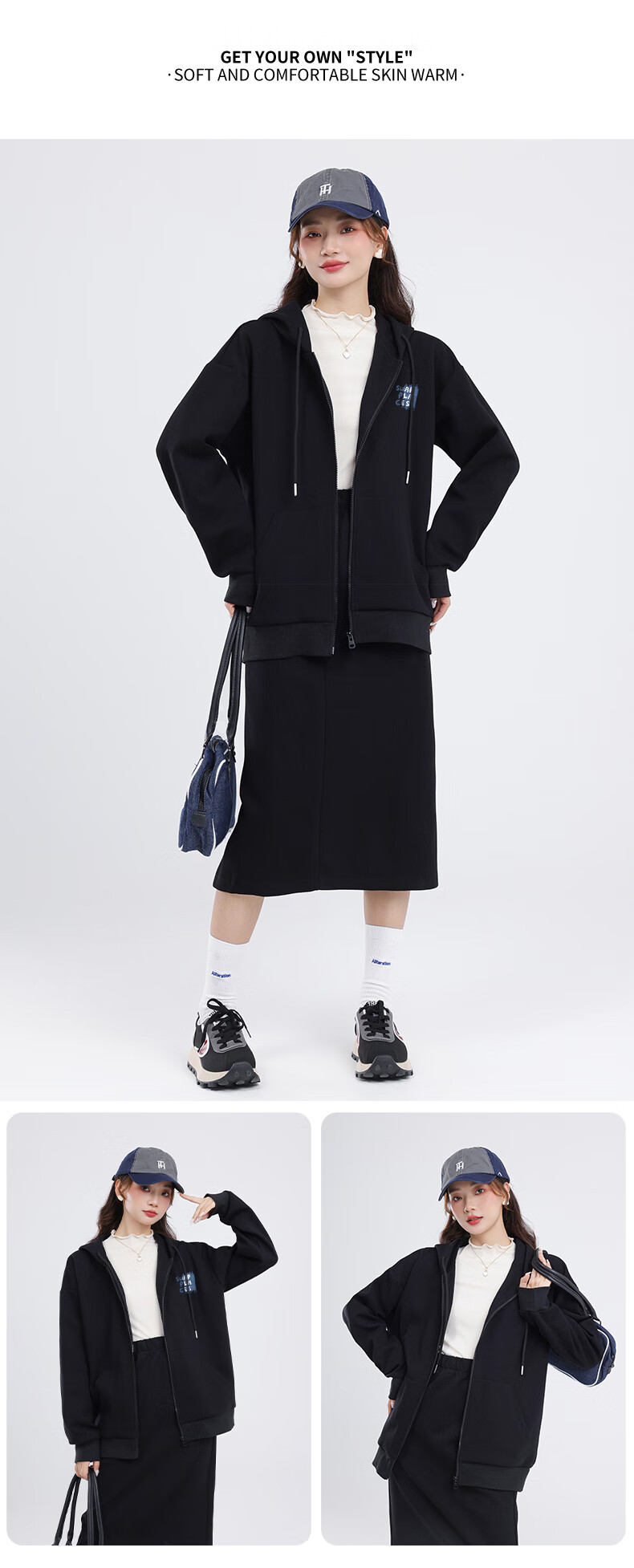 MJ STYLE Hooded Sweatshirt Jacket for Women, New Autumn 2026 Style, Solid Color Simple Casual Loose Versatile Cardigan Top 10