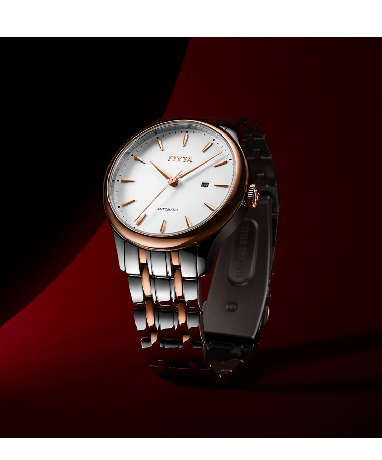 FIYTA Women's Watch, Classic Series Automatic Mechanical Calendar White Dial with Gold Steel Strap, Holiday Gift Box for Girlfriend 14