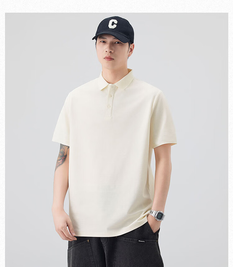 Dingfengbaoluo American Heavyweight Polo Shirt for Men, Spring And Summer Collared Comfortable Breathable Short-Sleeve T-Shirt QZ20 White 4XL 15