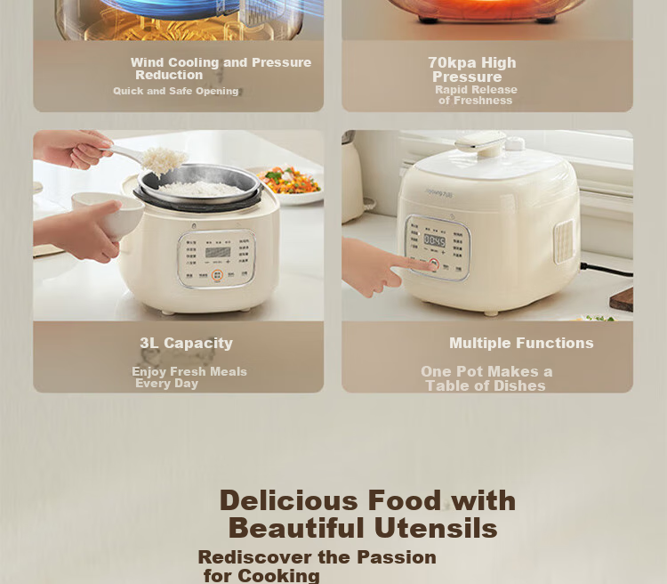 Joyoung Household 3L Pressure Cooker, Non-Coated Stainless Steel Inner Pot, Electric Rice Cooker, Pressure Cooker, 30NS1 8