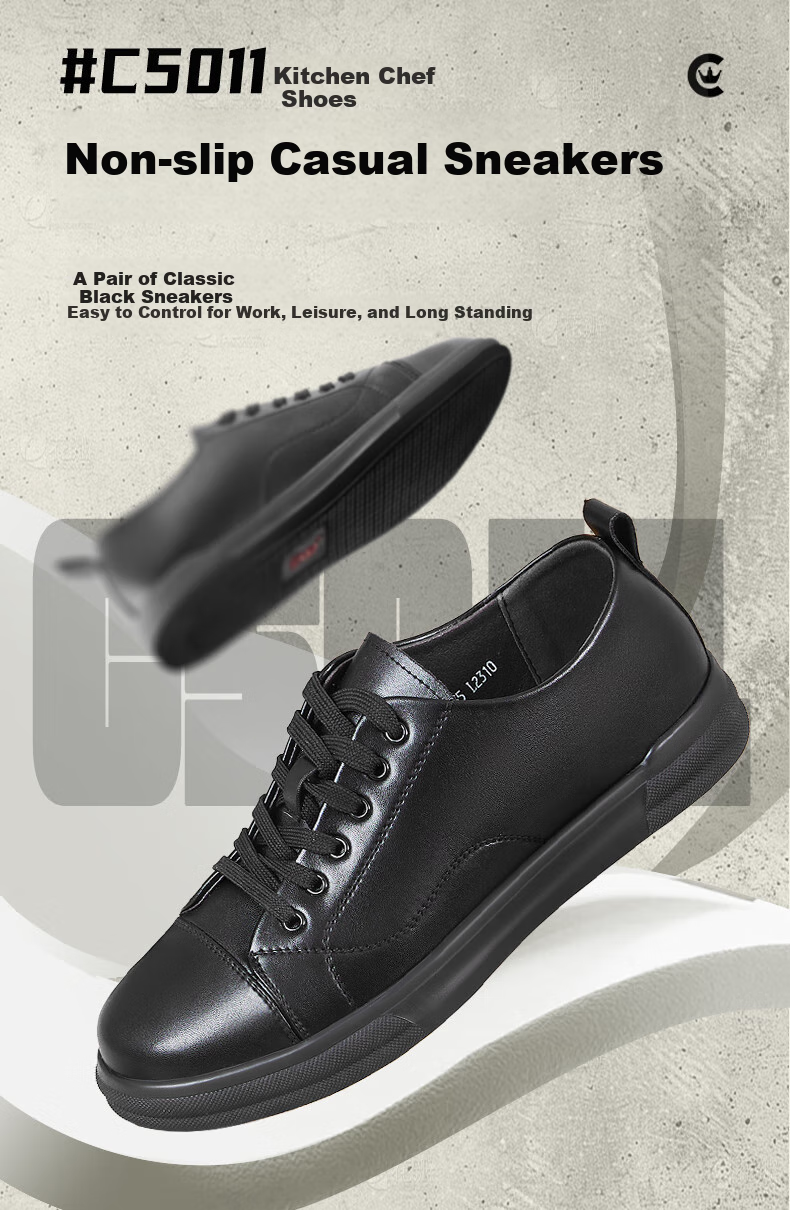 Chuwang Chef Work Shoes, Non-Slip, Oil-Resistant, Water-Repellent, Kitchen Casual Leather Shoes, Versatile Lace-Up Men's Shoes C5011 2