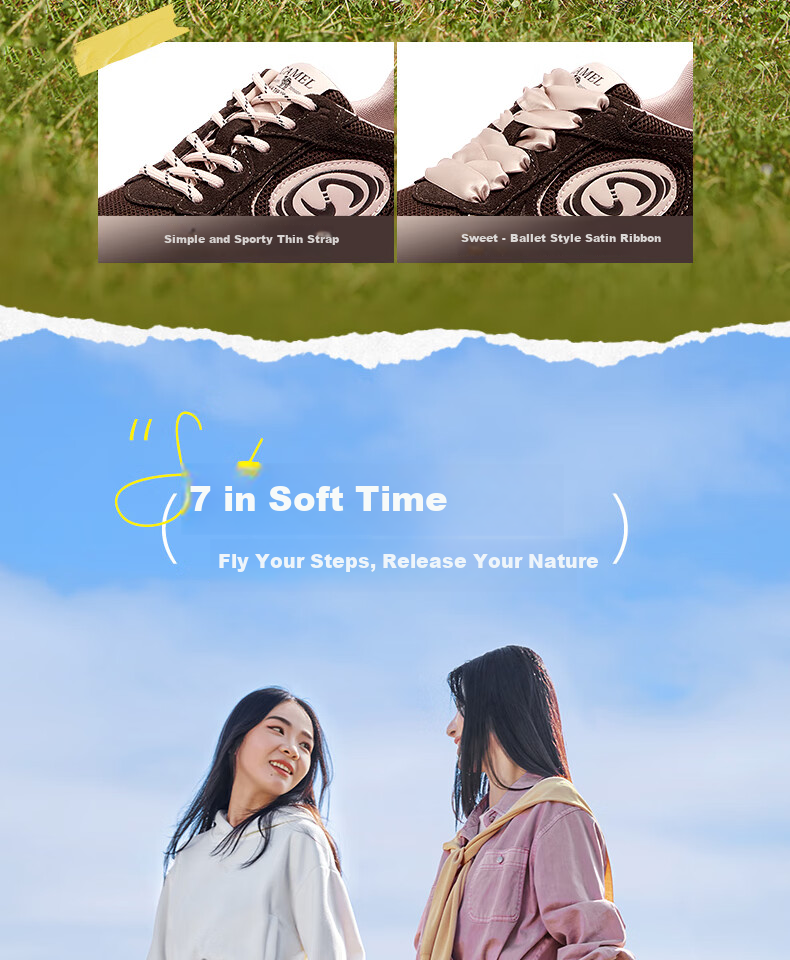 CAMEL Crescent Training Shoes for Women, Versatile Sports Sneakers, Mesh Upper, Retro Casual Shoes, L25S577059, Coffee/pink, Size 35 18