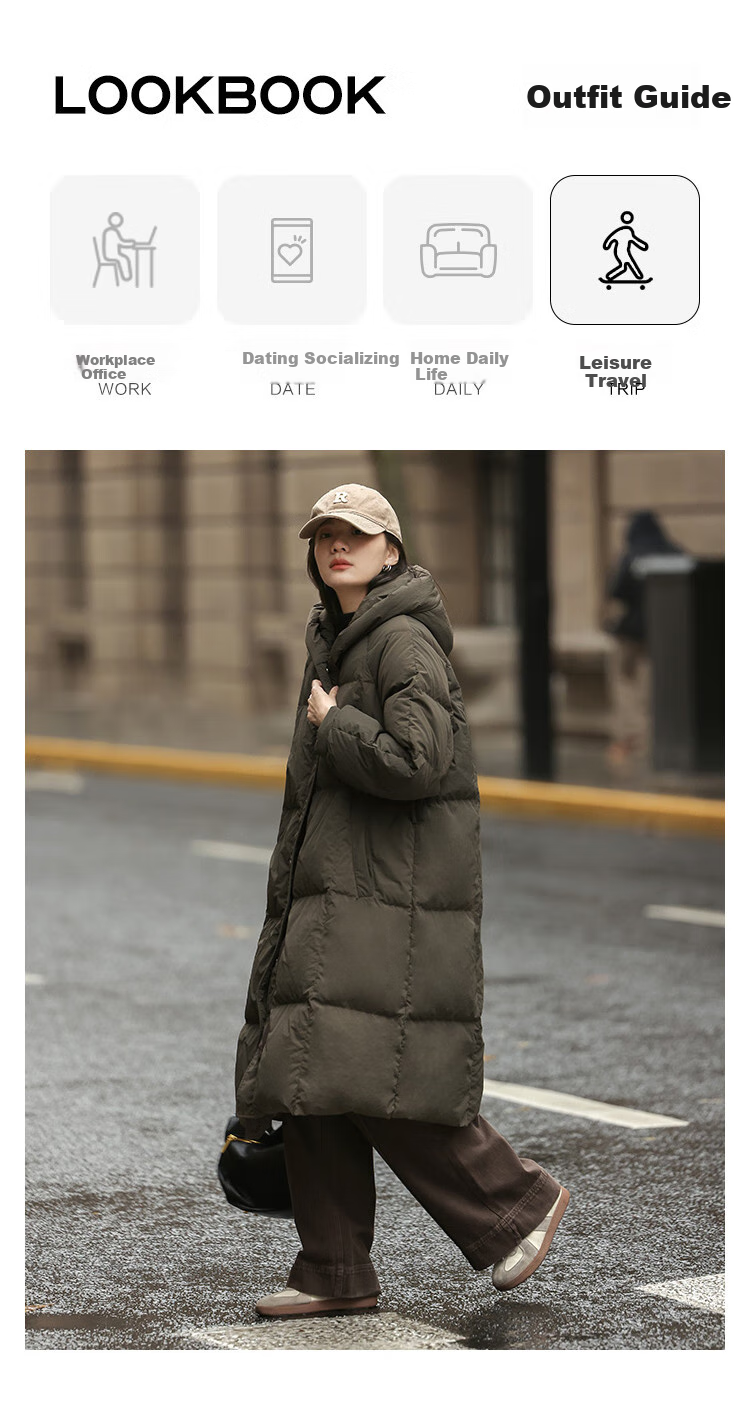 Dme [Retro Long Hooded Down Jacket] Winter Style with Side Pockets, Waist Belt, Long Women's Down Coat, Coffee Color, M 12