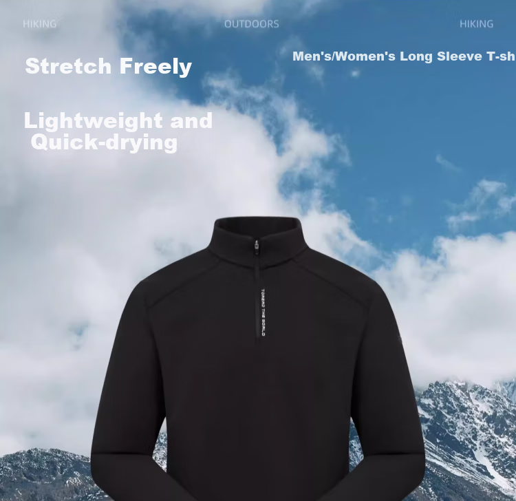 TOREAD Quick-Dry Long Sleeve T-Shirt, Outdoor Elastic Breathable Stand Collar POLO Shirt, Quick-Dry Top, Black Women's Size L 1