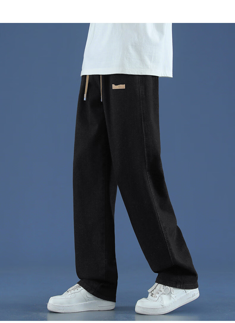 Paul Frank American-Style New Jeans for Men, Autumn Loose Straight Wide-Leg Casual Pants, Black Regular Size S 8