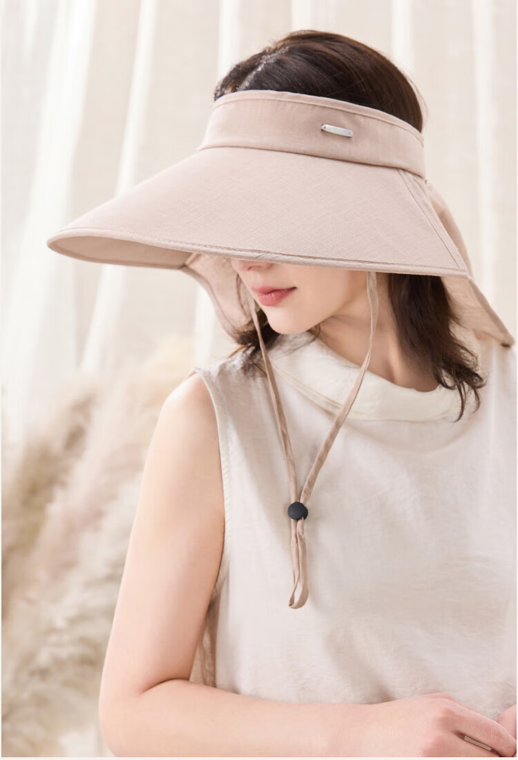 JIUMU Linen Sun Protection Hat, Women's Sun Hat, Sun Visor, Open Top Hat, Summer Face-Covering Neck Protection UV-Resistant Hat 17