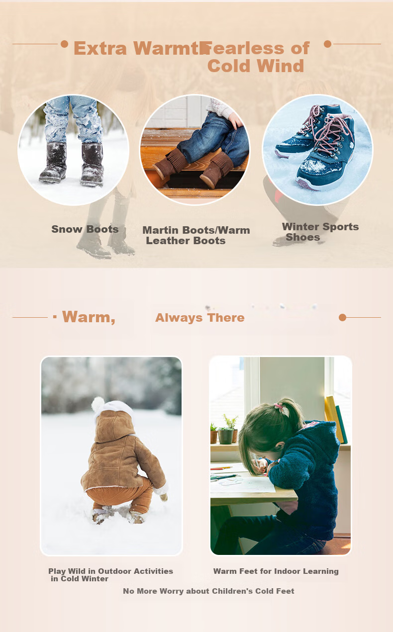 FOOTOPPO Children's Warm Insoles, Girls' Winter Wool Fleece-Lined Soft Plush Sweat-Absorbing Insoles for Boys in Winter 8