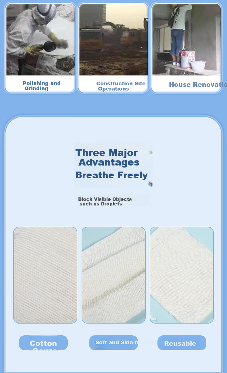 Beifute Gauze Face Mask, Dust-Proof Thickened Cotton Gauze Mask, Degreased Washable Protective Cotton Gauze Mask, 12-Layer 10 Pieces 3