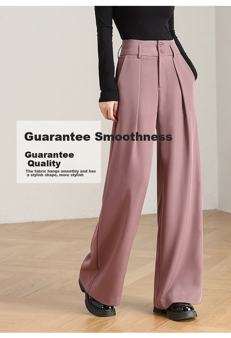 Dme Leg-Lengthening Wide Waist Pleated Design Solid Color Versatile Suit Pants for Women Wide-Leg Trousers Autumn Purple-Red M 4