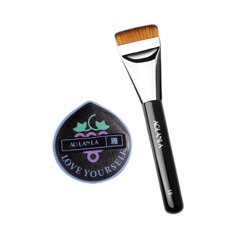 AOLANLA Flat-Top Foundation Brush Set with Thickened Powder Puff, Storage Case, Non-Absorbing Powder, Lightweight And Seamless Base Makeup CP Makeup Tool Set