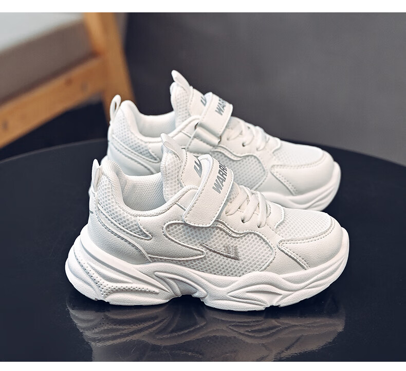Warrior Children's Shoes, Boys' And Girls' Spring And Autumn Style, Breathable White Kids' Sneakers, WZ(CL)-0960, White, Size 29 6