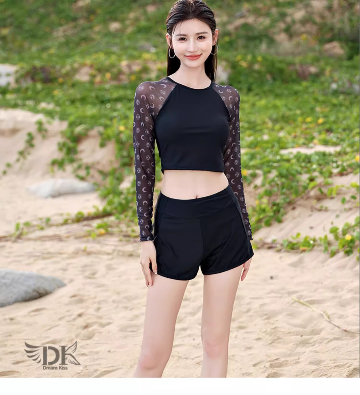 DK Women's New Sexy Two-Piece Swimsuit with Boyshort Bottom, Tummy Control Slimming Long Sleeve for Swimming Pool And Hot Springs XL 9