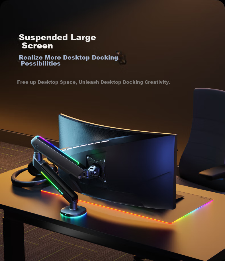 Brateck Beihu Monitor Stand, Mechanical Arm, Computer Stand Desktop Clamp Base, Screen Lifting Suspended Heightening Stand E700 Gray 17-34 Inch, Holographic Light Effect Hanging Lamp 8
