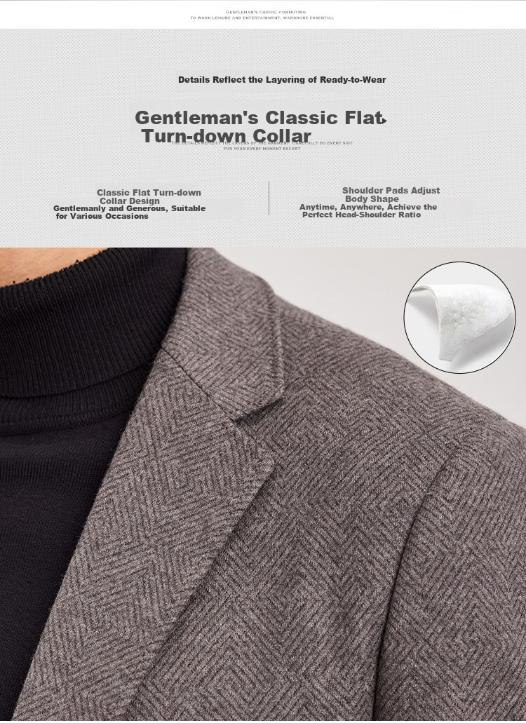 FIRS [Wool Warmth] Men's Suit, Autumn And Winter Style, Floral Texture, Fitted Double-Breasted, Crisp Business Casual Jacket 4