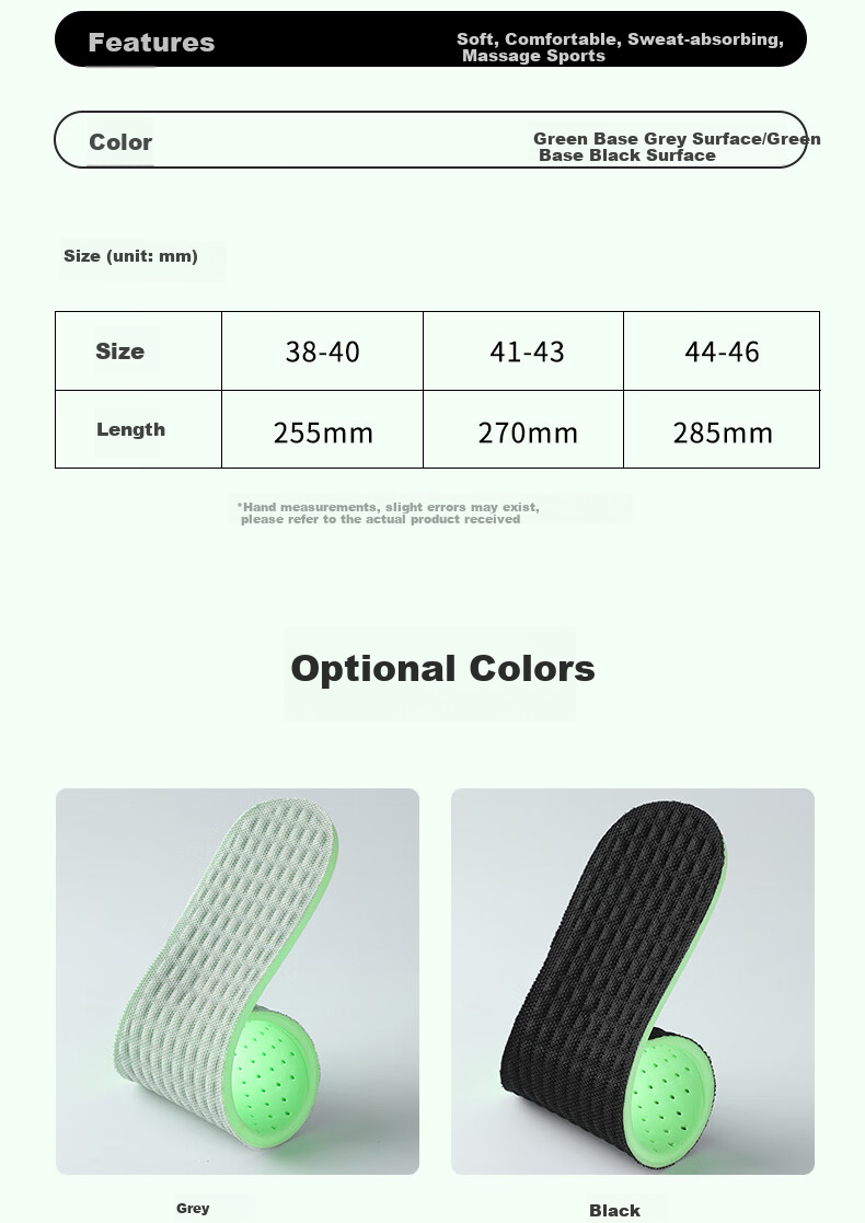FOOTOPPO Odor-Resistant Insoles for Men, Soft And Elastic for Long-Standing, Summer Sports Shock-Absorbing, Sweat-Wicking Breathable Military Training Leather Shoes Insoles for Summer 16