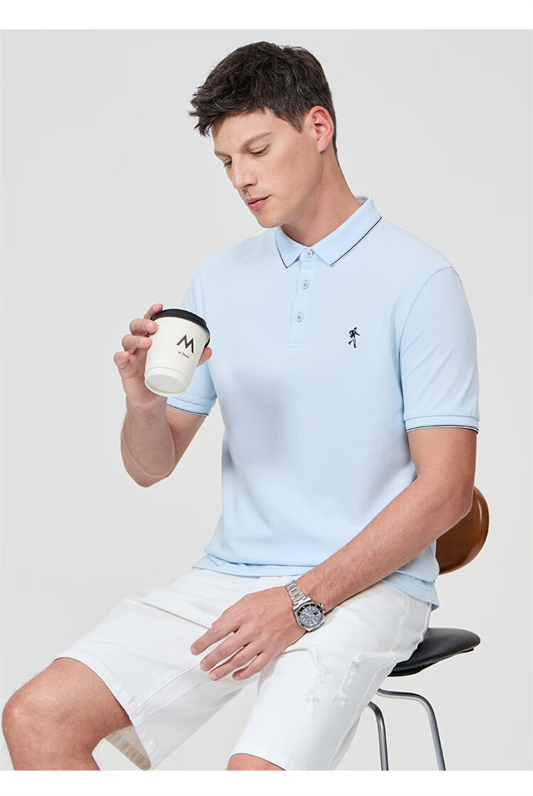 DANCING WOLVES [7A Antibacterial 2A Anti-Mite] Summer Cool Non-Shrinking Collar Men's Short-Sleeve POLO 701 Khaki XL(180) 15