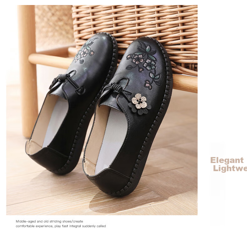 Ankang Old Beijing Cloth Shoes for Women, Spring And Autumn Middle-Aged And Elderly Single Shoes, Soft Sole Cowhide Bottom Mom Shoes 78806, Bean Paste Color, Size 40 21