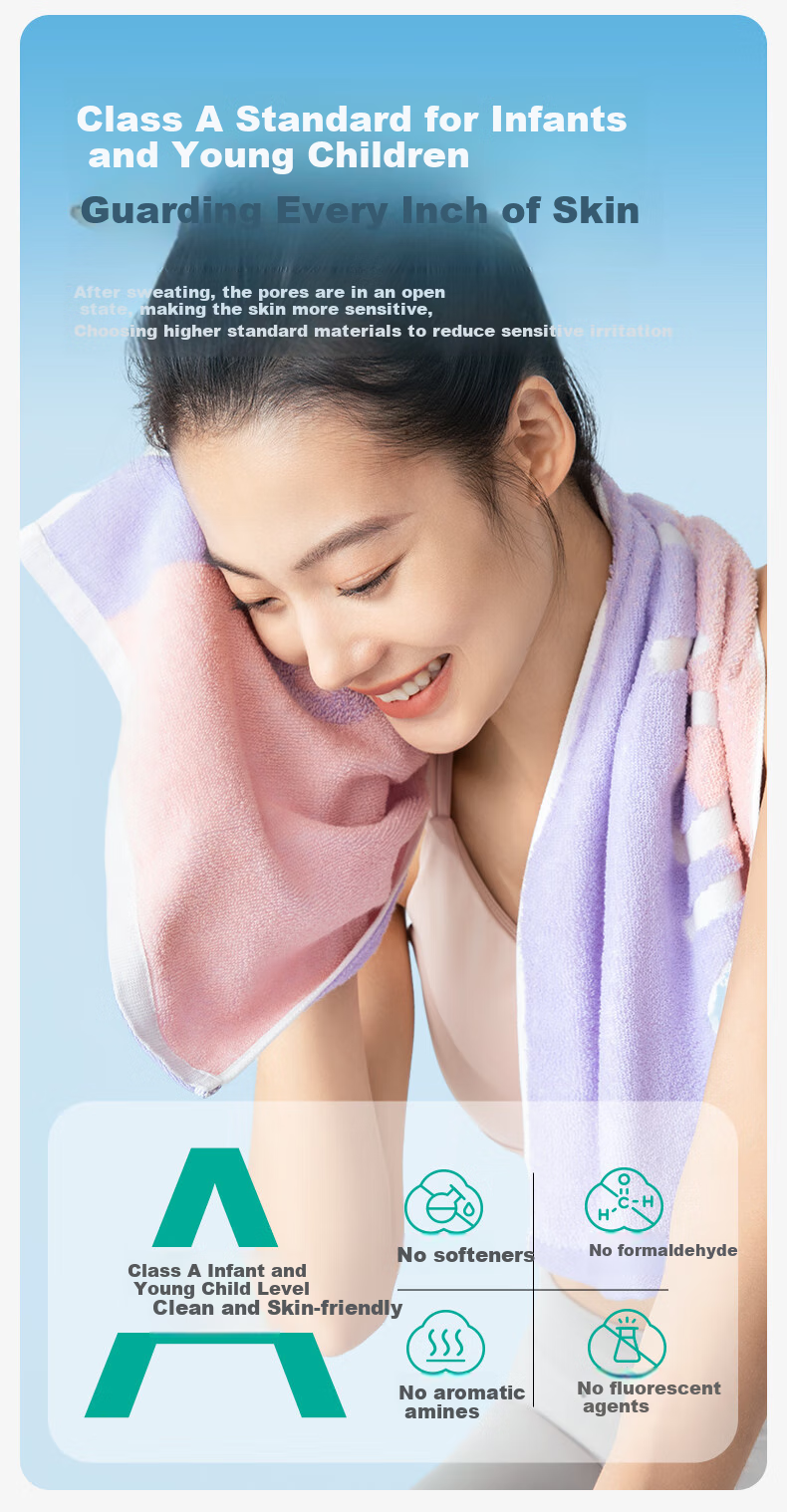 PurCotton Towel, Pure Cotton, for Sports, Running, Fitness, Quick-Drying, Extra Large, Absorbent, Antibacterial, Anti-Mite, Sweat-Wiping, Energy-Boosting Purple, 30*90cm 11