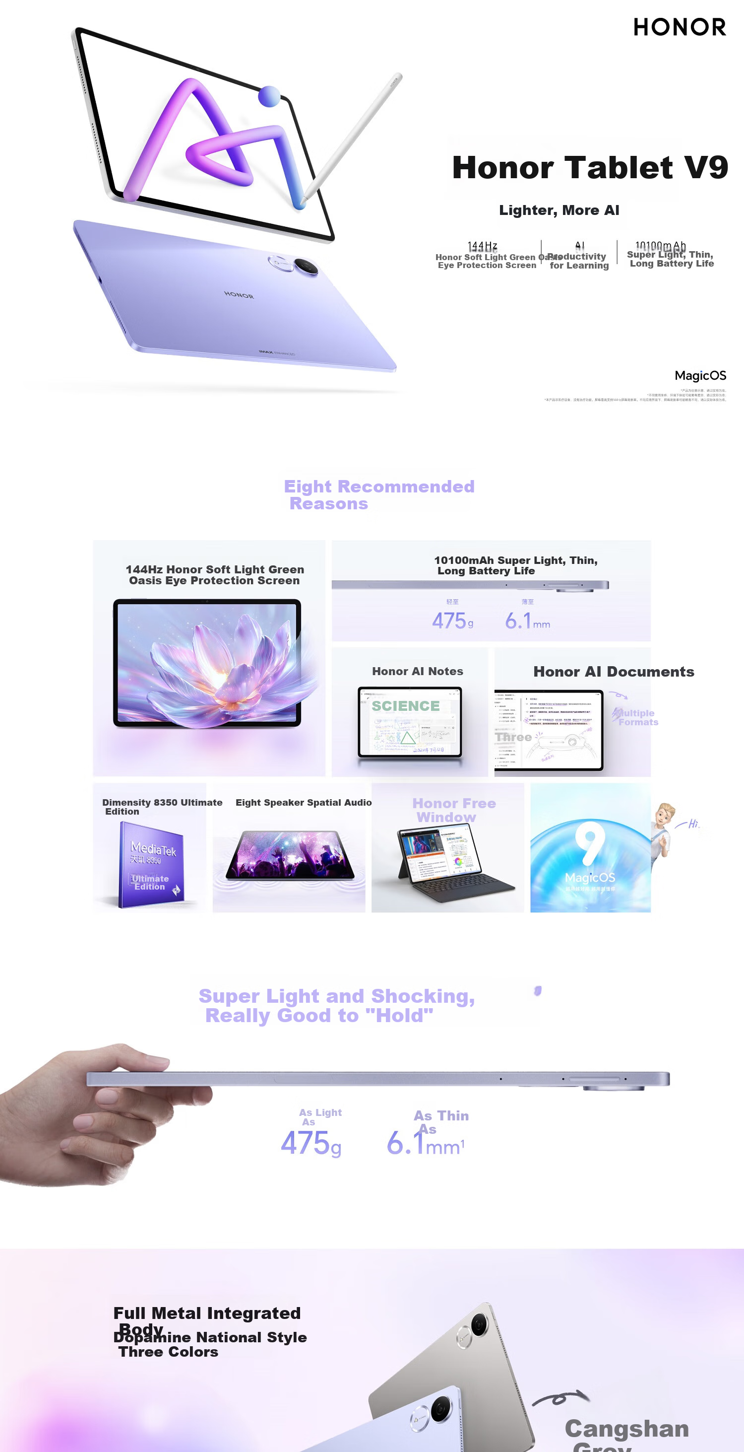 HONOR Tablet V9, 11.5-Inch WIFI, 12GB+256GB, Cangshan Gray [JV-RH] 1