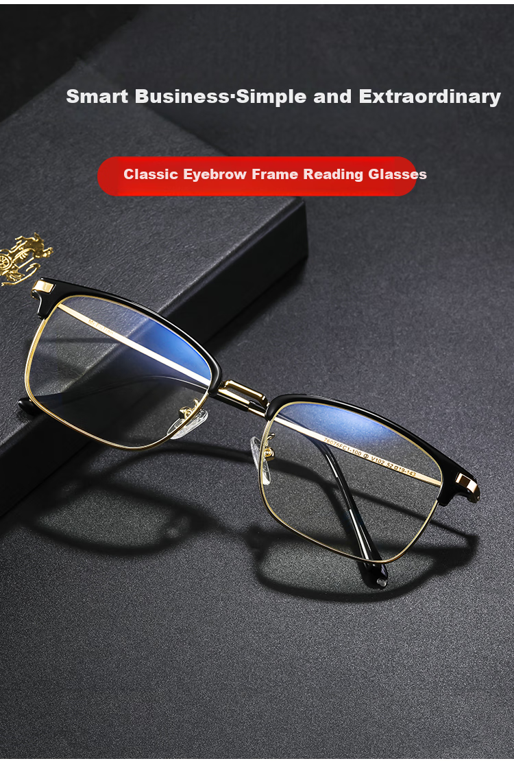 Mr. PuTian Reading Glasses for Men And Women, Bifocal Anti-Blue Light Presbyopic Glasses for Elderly, Gold And Black, 200 Degrees (55 Years - 59 Years) 2