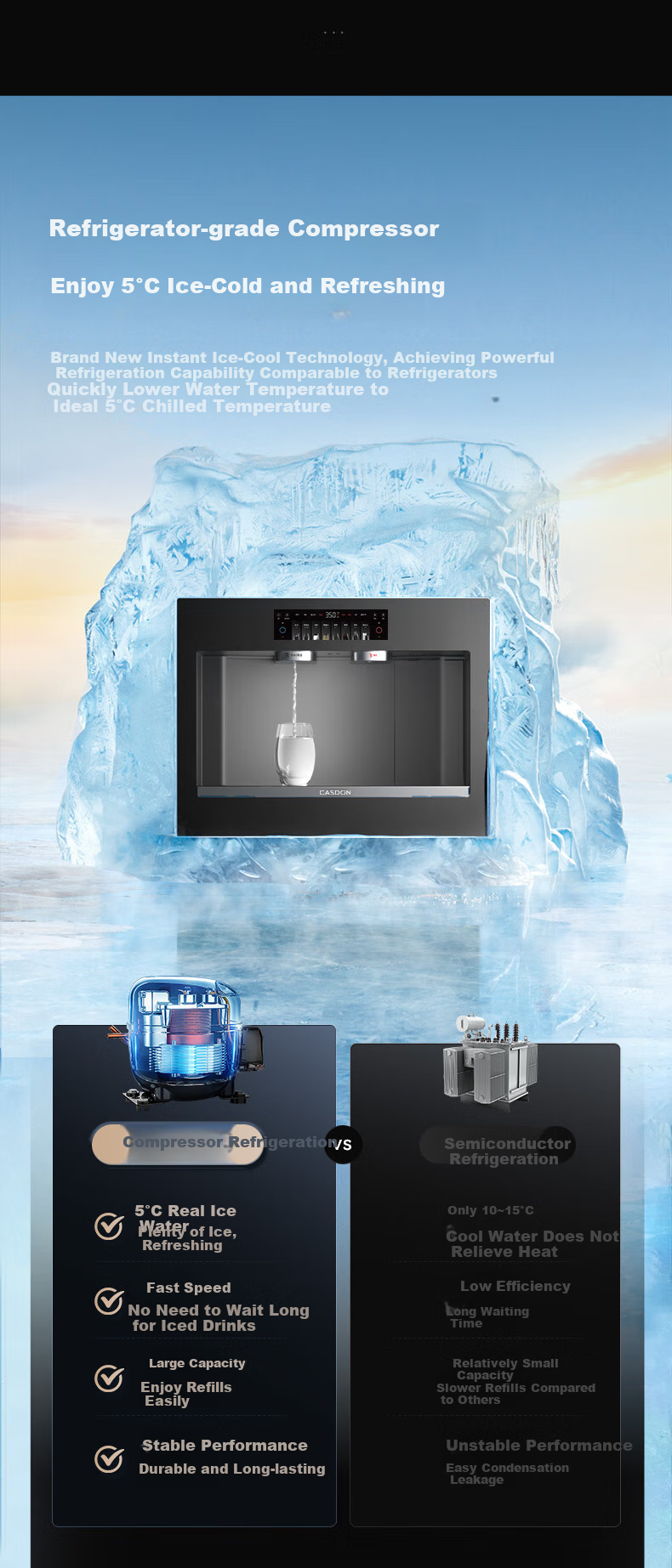 CASDON Built-In Direct Drinking Water Purifier, Home Water Filtration System, Integrated Hot And Cold Water Dispenser with Water Line, Spring-Like Taste ZS9 Yang Mi's Same Model 2