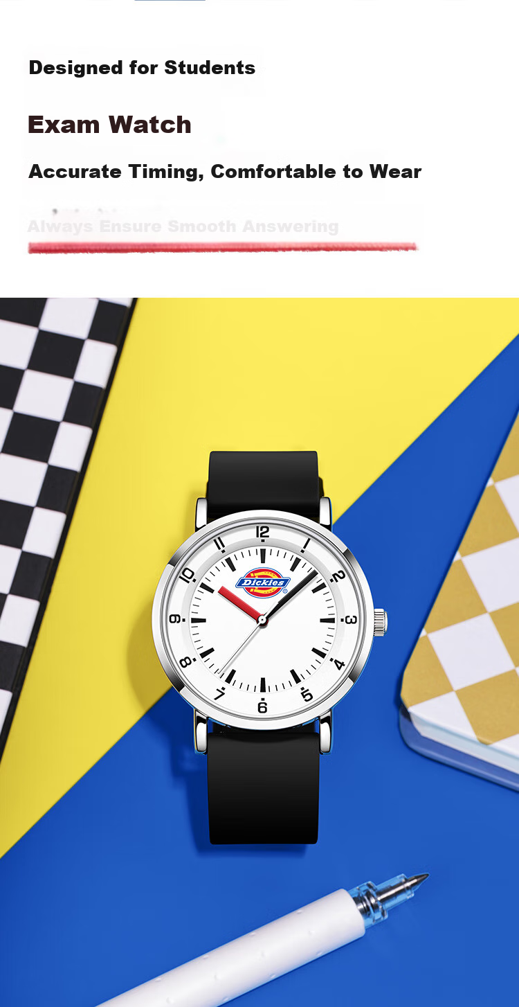 Dickies Student Watch for Teenagers, Middle And High School Students, Analog Exam Watch, Quiet Birthday Gift for Boys, 539 Black 5