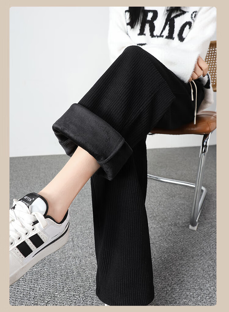 FitonTon Corduroy Wide-Leg Pants for Women 2026 Spring Autumn High Waist Slimming Loose Straight Casual Trousers 15
