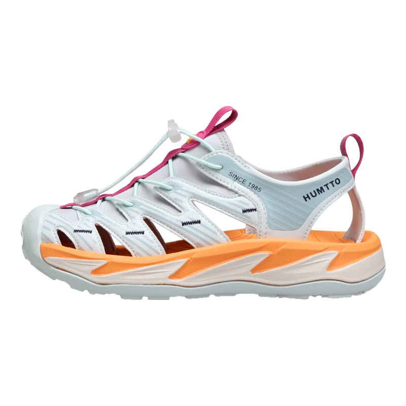 HUMTTO Outdoor Sports Sandals for Women with Closed Toe Protection, Quick-Drying Beach Shoes for Water And Stream Activities, Ice Blue/Plum Blossom Orange, Size 38