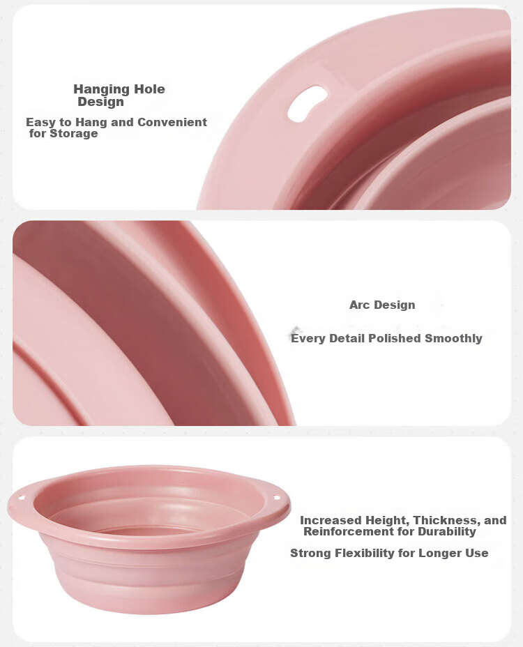 JAJALIN Folding Basin, Face Washing Basin for Home And Student Dormitory Use, Baby Basin, Portable Compressed Travel Basin, Small Size, Pink 3